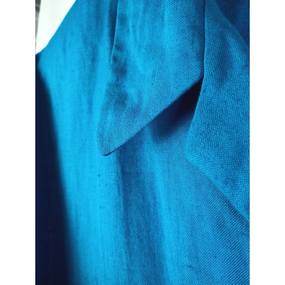 Halmore Plus Women's Sz 20W Blue Linen Blend Shirt Floral Embroidered Blouse - Picture 15 of 15